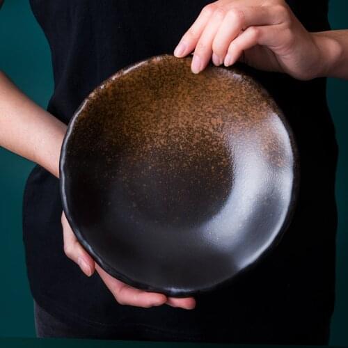 LingAo Ceramic creative Japanese fruit, western food, steak, round shallow plate,knives and forks