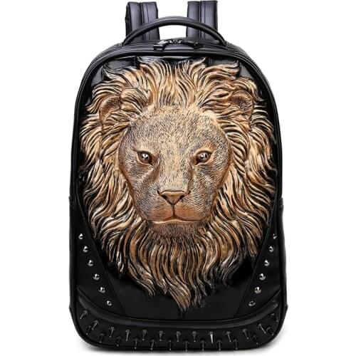 Fashion 3D Embossed Lion Backpack bags for Men rivet computer travel bag Laptop unique Bag personality whimsical Cool Schoolbag