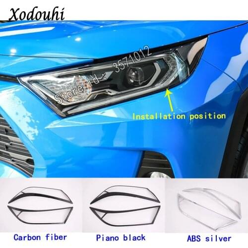 For Toyota RAV4 2019 2020 Car Sticker Styling Body Cover Detector Head Front Light Lamp Trim Frame Hoods Part Molding Hoods 2pcs