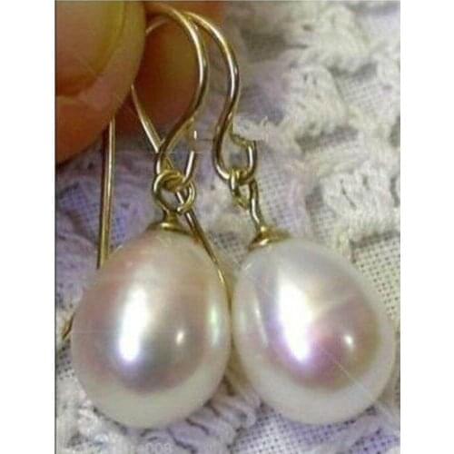 NEW natural AAA+++ south sea white 11X13mm pearl dangle earrings 14k/20G