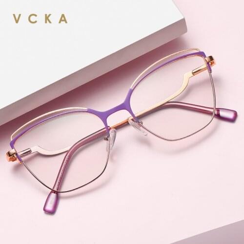 VCKA Women Big Cat Eye Computer Reading Glasses Metal Frame Anti Blue Light Eyeglasses Gaming Eyewear Custom Lens +50 to +600