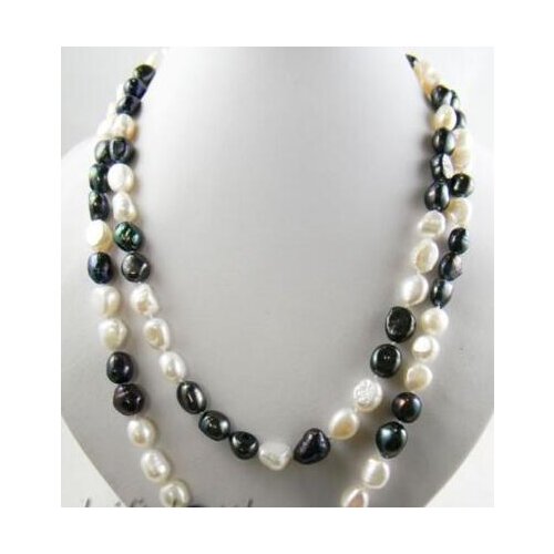 42'' 9mm white black baroque freshwater pearl necklace