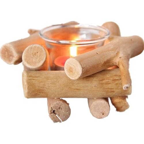 Pastoral Retro Wooden Candle Holder Glass Creative Ornaments Tea Set Candle Holder Romantic European Simple Home Decoration