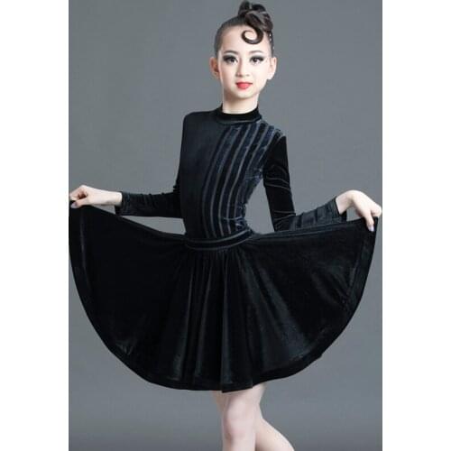 New Children Latin Dance Dress Autumn Winter Long Sleeve Split Tops Skirts Suit Competition Performance Clothes Dance Wear