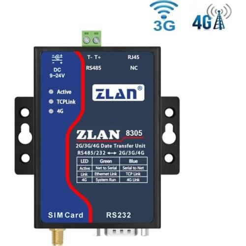 Serial Port RS232 RS485 To 4G LTE 3G WCDMA 2G GSM GPRS Server Converter ZLAN8305 IOT Device Support Modbus MQTT