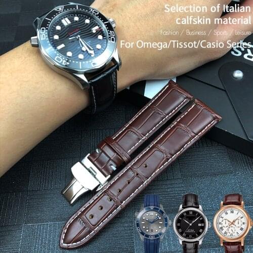 Genuine Cowhide Leather Strap Watch Band Accessories Butterfly Buckle 14mm 16mm 18mm 20mm 22mm Men Women Wristband Black Blue