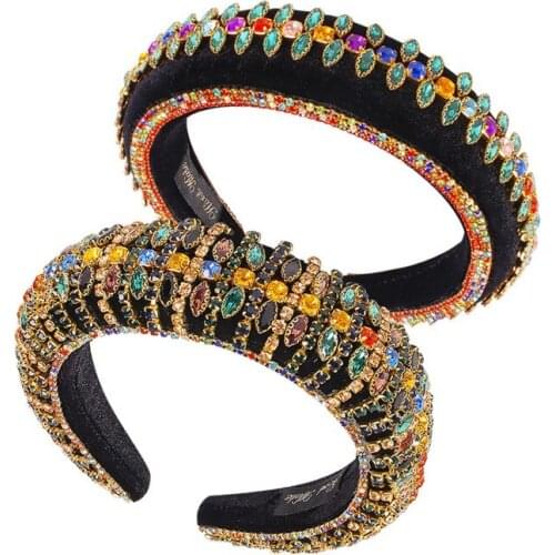 Luxury Full Crystal Hairbands Womens Hair Accessories Baroque Padded Head Band Colorful Rhinestone Headwear Princess Headdress