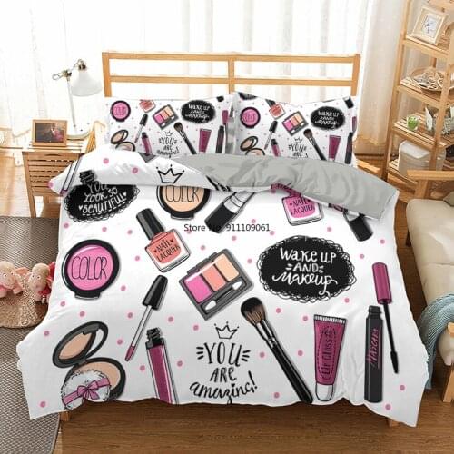Luxury Makeup Lipstick Bedding Set Cosmetic Pink Duvet Cover Girls Women Bed Set Home Textiles Bedclothes 2/3pcs Home Textiles