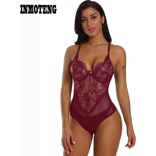 Sexy Erotic Lingerie Costumes Plus Size Womens Black Sheer Mesh Lace Cupped Teddy Lingerie Sleepwear Underwears lenceria