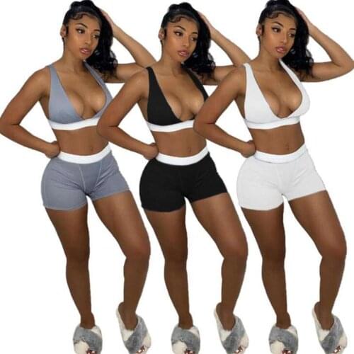 ZKYZWX Sexy Two Piece Shorts Outfits Spaghetti Strap Crop Top Bodycon Pants Sporty Yoga Clothing for Women Evening Matching Sets