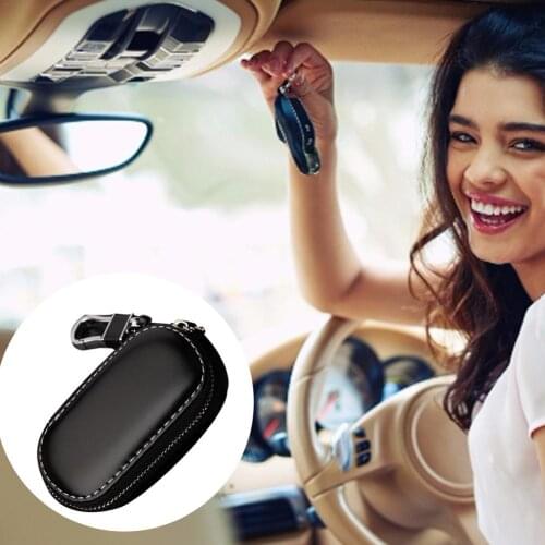 Car Key Bag Multi-function Leather Key Case For Faraday Cage Keyless Entry Key Fob Pouch Car RFID Key Security Accessories