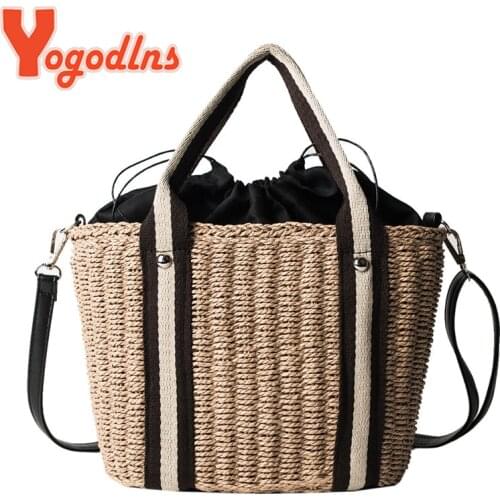Yogodlns Summer Straw Handbag Women Large Capacity Woven Shoulder Bag Rattan Beach Bag Bohemia Vacation Lady Tote Knitted Purse