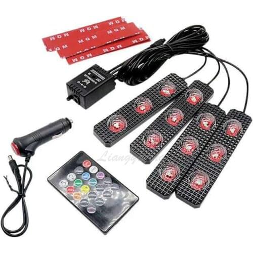 LED Car Interior Decorative Light Foot Light Ambient Lamp 12V Cigarette Lighter Remote Music Sound Voice Control Laser Lamp