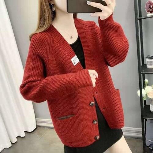 Spring Sweater Coat Womens 2021 Fashion Korean Version Knitted Cardigan Loose Jacket Long Sleeve Lazy Style Net Red Top Female
