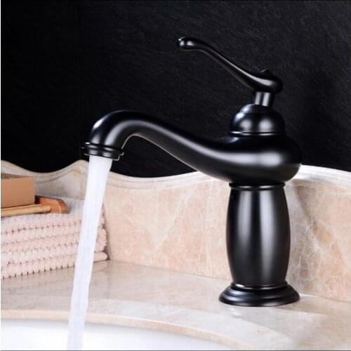 Vidric Basin Faucet Black Brass Lamp Shape Bathroom Sink Faucet Single Handle Hole Deck Vintage Wash Faucet Hot Cold Mixer Tap C