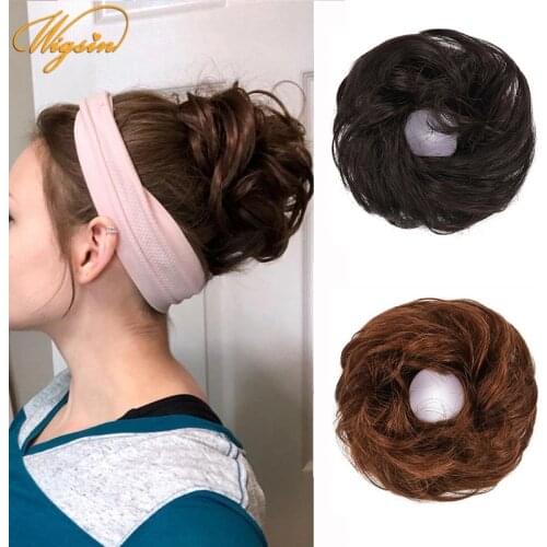 WIGSIN Synthetic Messy Flower Donut Chignon Elastic Rubber Hair Bun Natural Black Brown Hair Extensions for Women