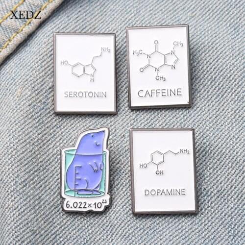 XEDZ 2021 New Cartoon Square Chemical Equation Molecular Formula Enamel Pendant Measuring Cup Sea Lion Animal Badge Jewelry Gift