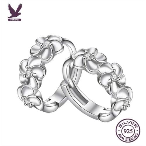YiChong Flower Hoop Earrings Crystal Flower Luxury Silver Earrings For Women Earings Fashion Jewelry Female Brinco Earing gift
