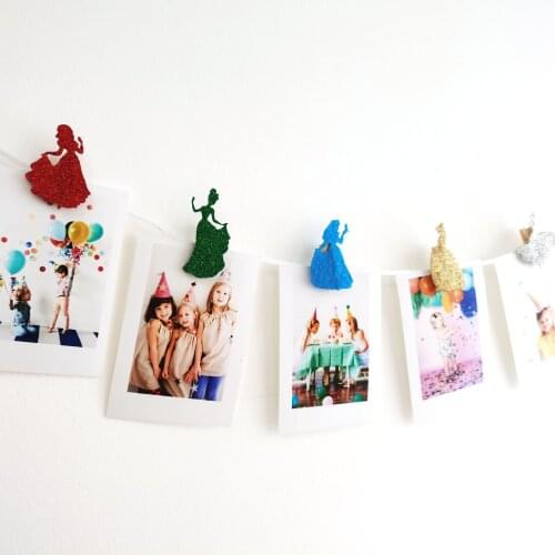 Photo Clips Banner Glitter Princess Baby Shower Happy Birthday Party Decorations Supplies For Garden Home Room Decor Dekoration