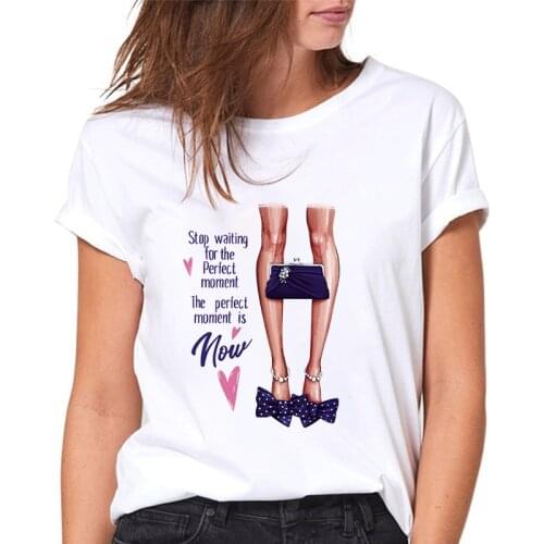 Women Tshirt Short Sleeve Fashion Stop Waiting For The Perfect Moment Print Summer Lady Clothes Tops T-Shirt Tees Female T Shirt