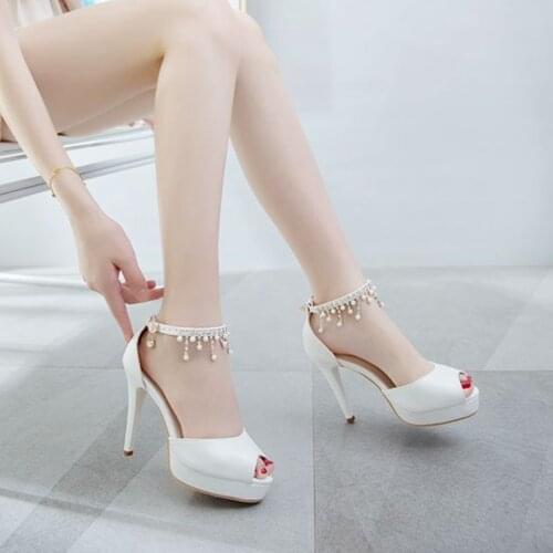 Crystal Queen Women Wedding Shoes Tassel Wind Buckle Sandals 11CM High Heels Women Fish Mouth Paltform Shoes Tide Small Pumps