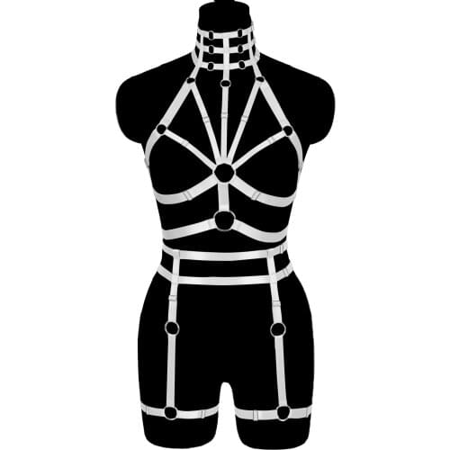 White Skirt Harness Bondage Waist Belt Punk Goth Sexy Lingerie Set Dress Hollow Out Suspender Body Harajuku Dance Rave Clothing