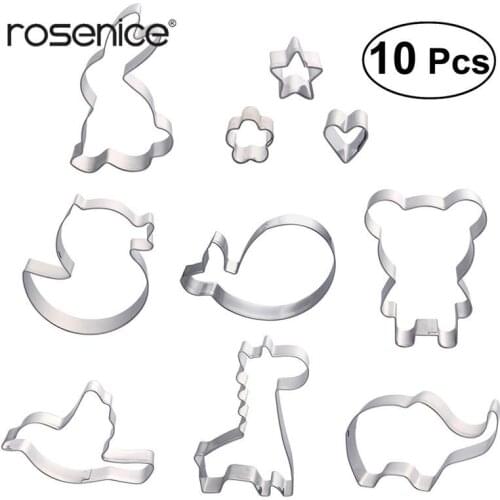 10pcs Stainless Steel Cute Animal Shaped Cookie Cutters Kit Biscuit Mould Cake Molds Baking Molds Set for Kids Party Decor Tools