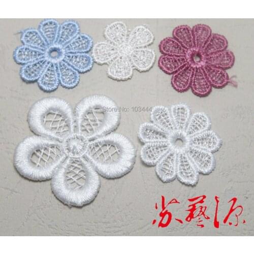 25 pcs/lot 30/35/50mm diameter water Soluble lace flower(white,ivory,dark pink,pale blue) DIY sewing/garment accessories