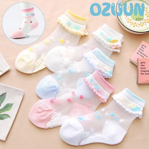 2020 Summer New Ultra-thin Lace Love Strawberry Pattern Baby Girls Thin Socks Crystal Sheer Socks 5 Colors 5 Pairs A Lot