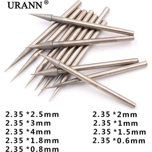 URANN 10Pcs Diamond Grinding Needel 0.6-4MM D Needle Bits Burrs Engraving Carving Tool 2.35mm Shank Jade Carving Tool