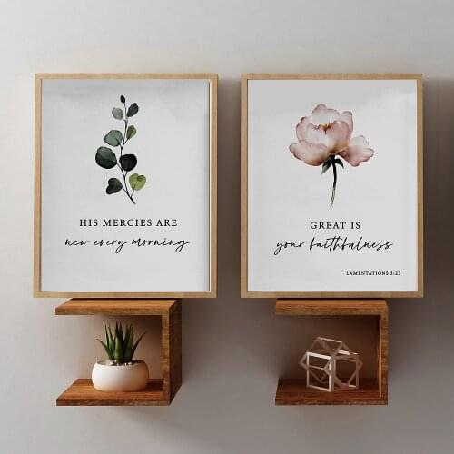 Bible Verses Floral Painting Canvas Painting Marksmanship Art Minimalist Poster Print Quote Creative Poster Bedroom Wall Art