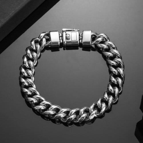 Stainless Steel Buddha Bracelet Safety Buckle Wristband Antique Silver Bracelets Punk Men Jewelry Curb Link Chain