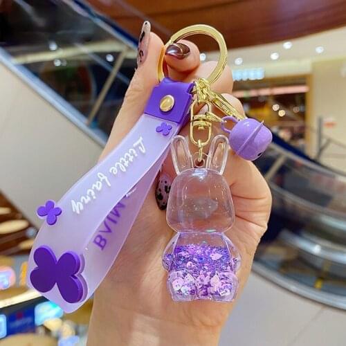 Rabbit Keychain Fashion Liquid Anime Key chain Fun Cartoon Keychain Accessories Pink Lovers Bag Pendant Friends Gift Keychain