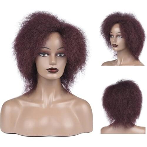 Synthetic Afro Wig for Women Yaki Straight Short Wig Cosplay Light Brown Black Dark Red Color Hair