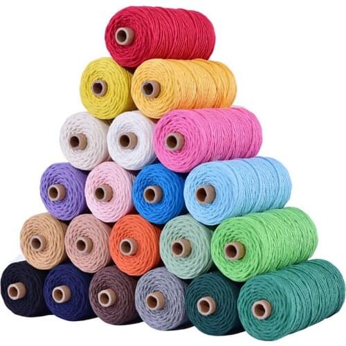 100M 3mm Cotton String Colorful Twisted Rope Macrame Cord DIY Home Textile Wedding Decorative Tapestry Art Materials