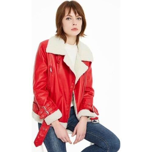 New Faux Leather Jacket Warm Thick Women Fashion Zipper Motorcycle PU Leather Jacket Ladies Turndown Collar Basic Street Coat