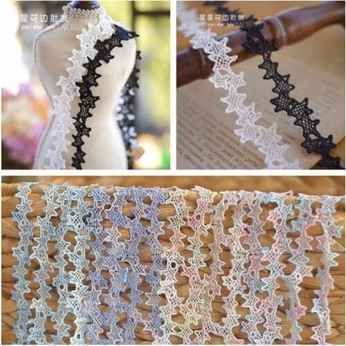 2Meters 2cm Rainbow Stars Lace Ribbon White Lace Fabric Polyester Garment Accessories Clothes Wedding Dress Lace Trimmings