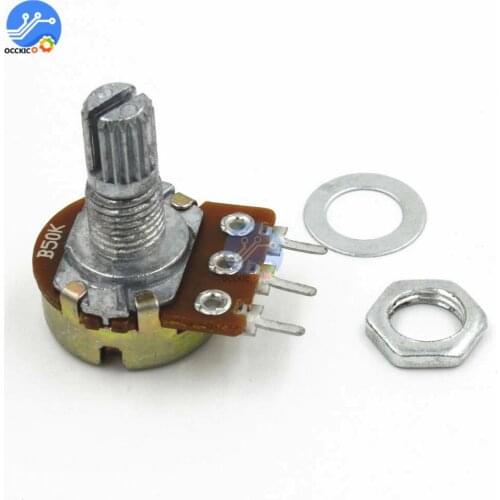 5Pcs B50K 3Pin Linear Potentiometer 10mm Knurled Shaft Rotary Potentiometers 50K Ohm With Nuts And Washers