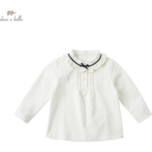 DBM16938 dave bella spring baby girls cute bow ruched T-shirt children tops girl kids fashion tees