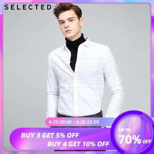 SELECTED 100% Cotton Striped Slim Fit Mens Long-sleeve Shirts S|419405523