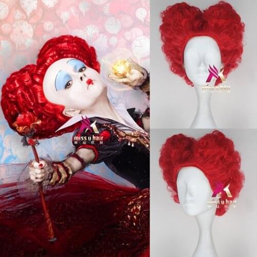 New Halloween Alice in Wonderland Red Queen Cosplay Wig Role Play Queen of Hearts Costume Red Hair +Wig Cap