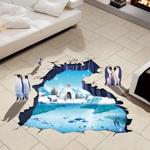 Wallpapers Youman Penguins 3D Vinyl Material Removable Glacial Trail Wall Floor Stickers for Kids Room Washroom Decor Wallpapers