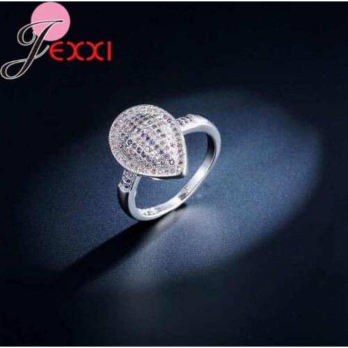 Charm Water Drop Shape Fashion Clear Colorful Cubic Zirconia Wedding Rings Women 925 Sterling Silver Jewelry Bague Femme