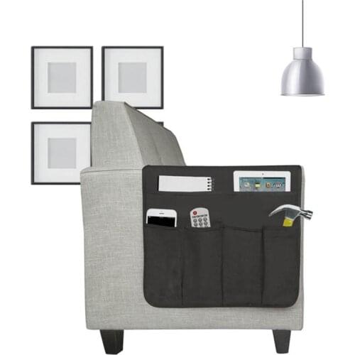 Sofa Armrest Storage Bag Black Cotton Linen Organization Magazine Couch Remote Control Phone Practical Home Sundries Storage Bag