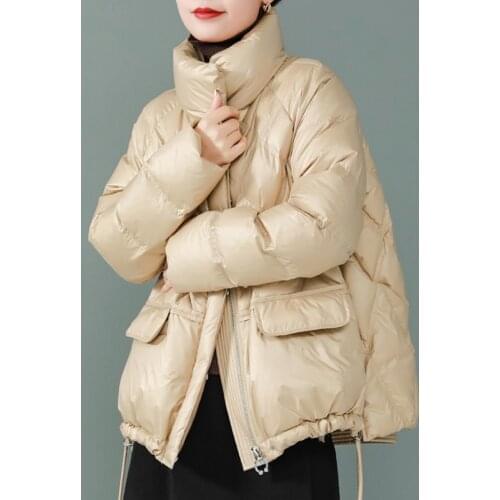 Ailegogo Casual Female Stand Collar 90% White Duck Down Short Parkas Winter Women Warm Loose Zipper Down Jacket Snow Outwear