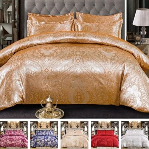 Luxury 2 or 3pcs Bedding Set Satin Jacquard Duvet Cover Set 1 Quilt Cover + 1/2 Pillowcases Single Twin Double Full Queen King