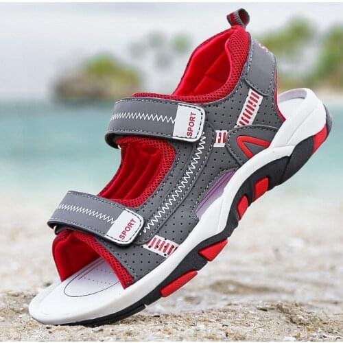 Boys Sandals Kid Sandals Children Shoes Cut-outs Rubber Leather School Shoes Breathable Open Toe Casual Boy Sandal Green Red