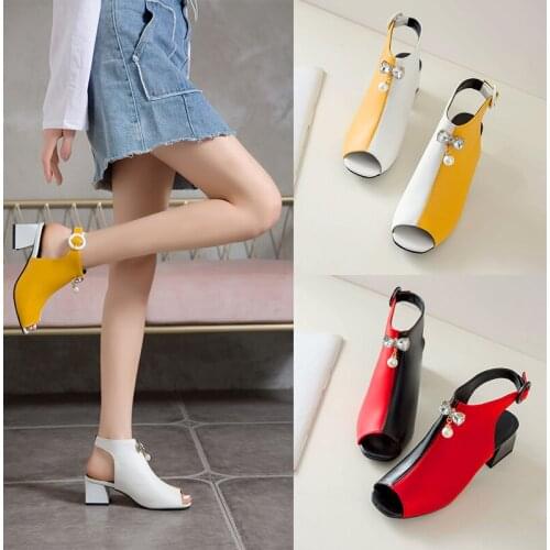 Sandals women 2021 women shoes fashion fish mouth sandals Stitching color Buckle Strap Butterfly-knot big size 31-48