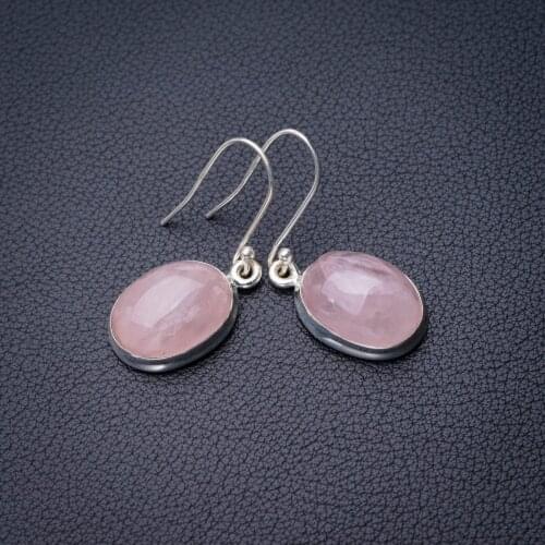 StarGems Natural Rose Quartz Handmade 925 Sterling Silver Earrings 1.5" D7636