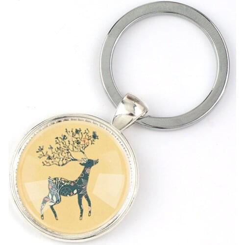 Interchangeable Vintage Metal Deer Glass Cabochon Blank Setting Keychains Key Ring DIY Personalized Jewelry Finding